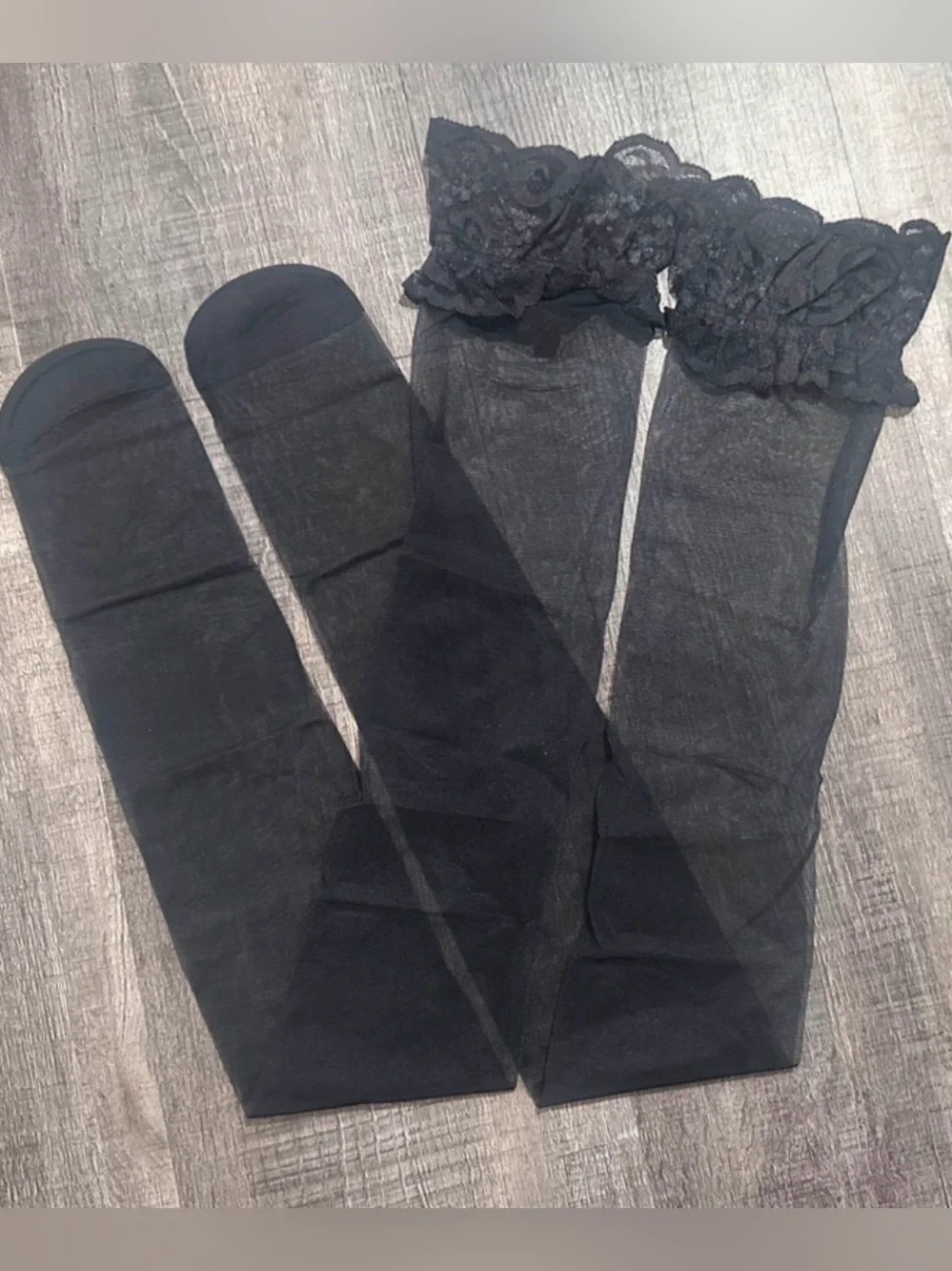 💞 New Sheer Black Floral Lace Top Thigh High Nylon Stockings